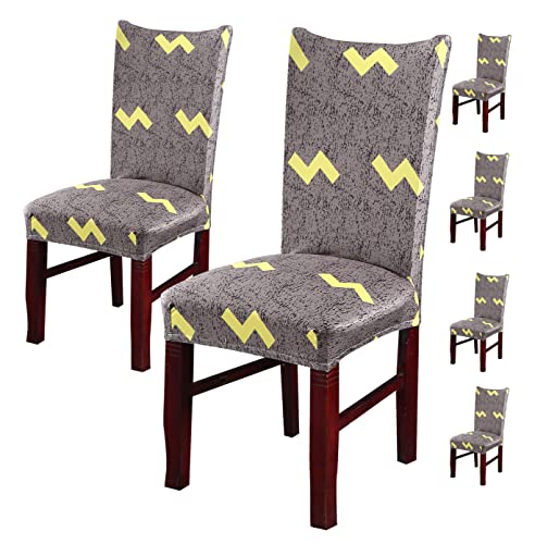 Image of House of Quirk Elastic Chair Cover Stretch Removable Washable Short Dining Chair Cover Protector Seat Slipcover (Pack of 6, Olive Flash Yellow)