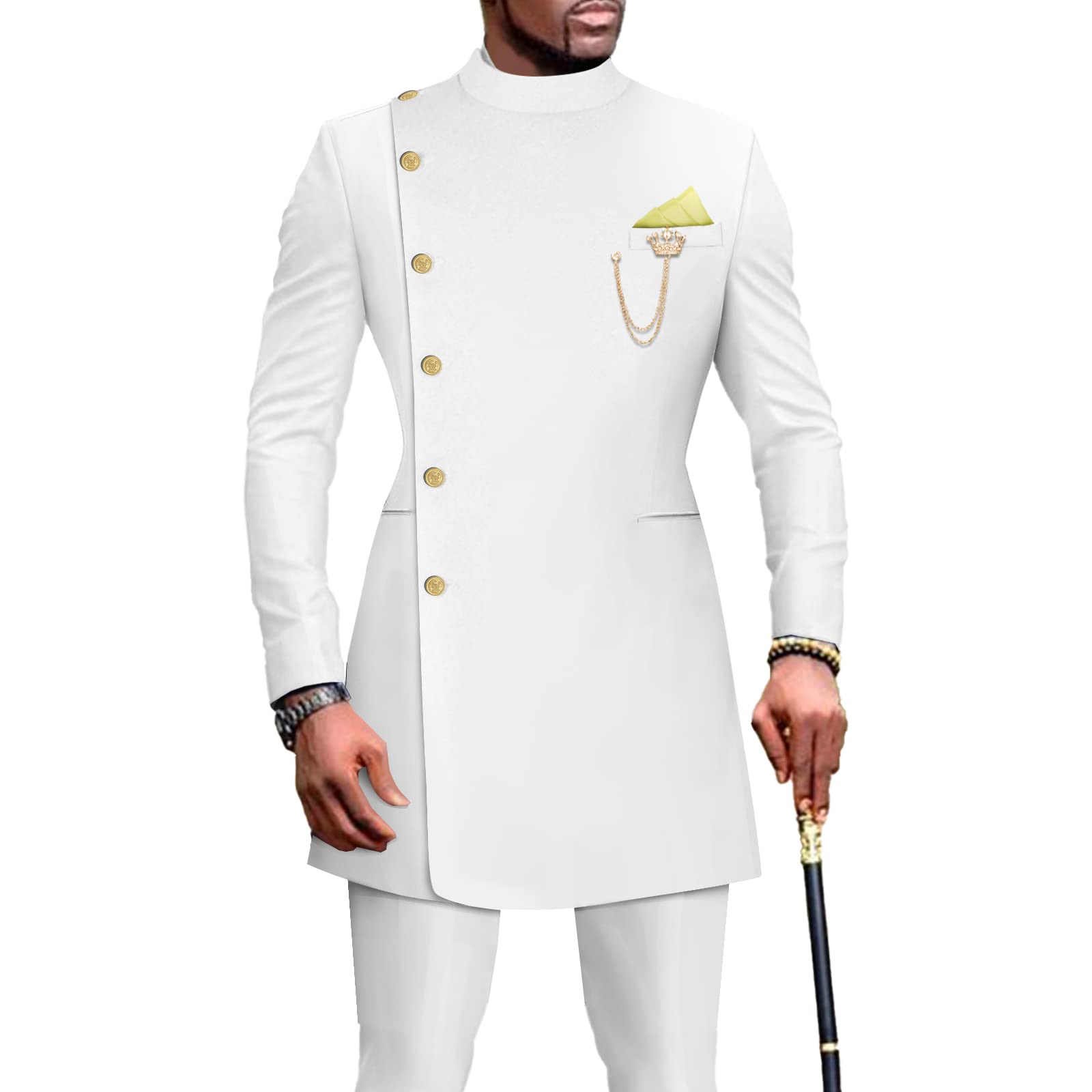 Private Customized Men's White African Suits For Single Breasted Blazer And Pants 2 Piece Set Dashiki Outfits Ankara Attire For Wedding, Xl
