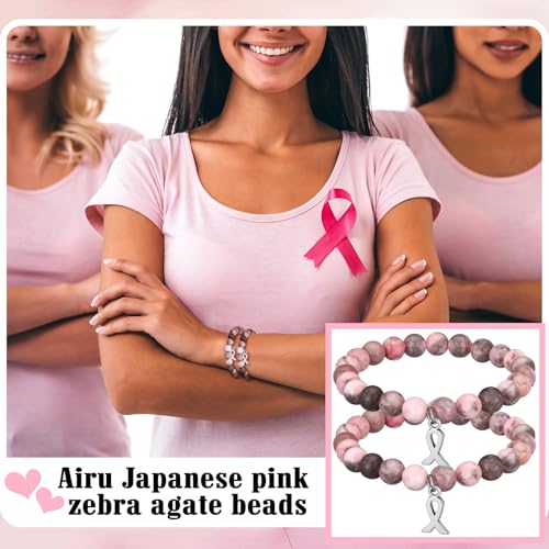 6 Pcs Breast Cancer Awareness Bracelets Natural Stone Healing Crystal Beaded Inspirational Bracelets Gifts for Women Best Friend Sister4