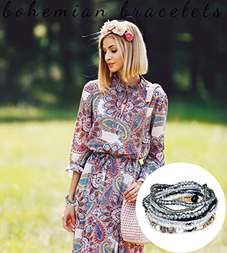 Wainis 9 Sets Bohemian Stackable Bead Bracelets For Women Stretch Multilayered Bracelet Set Multicolor Jewelry #TOP3