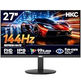 HKC 27 Pouces 144Hz Écran PC Gaming, FHD 1920 x 1080 Gaming Moniteur, Dalle IPS, 5ms, 99% sRGB, Adaptive Sync, Eye Care, Flicker Free, inclinable de  5° à 15°,HDMI 1.4/VGA, VESA 100 x 100mm, V2718S