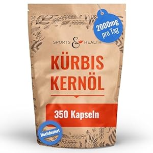 Kürbiskernöl Kapseln - 350 Softgel Kapseln - 2000mg pro Tagesdosierung - Mit Vitamin E - Hochdosiert - Kürbis, Pumpkin Seed Oil