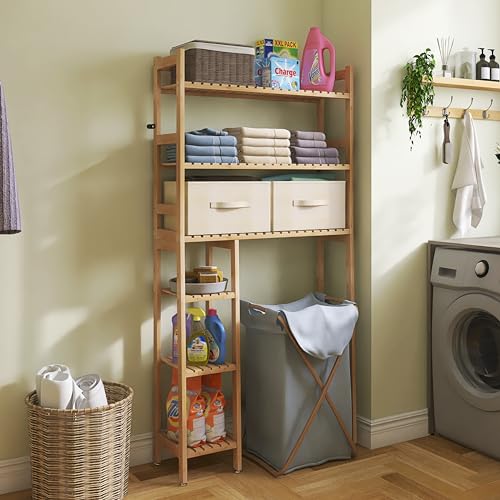 SMIBUY Over The Toilet Storage, Bamboo 6-Tier Bathroom Storage Shelf with Drawers, Freestanding Above Toilet Organizer Rack, Mass-Storage, Space Saver for Small Room (Natural) - Cosy Home Interiors SMIBUY Over The Toilet Storage, Bamboo 6-Tier Bathroom Storage Shelf with Drawers, Freestanding Above Toilet Organizer Rack, Mass-Storage, Space Saver for Small Room (Natural) - Image 4