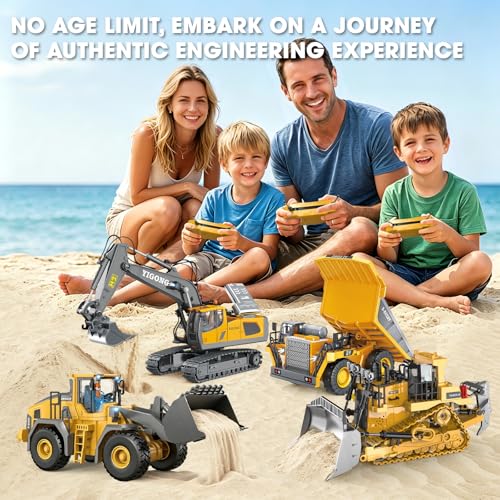 ADTHLIER Remote Control Excavator (11-Channel), Dump Truck, Bulldozer, Loader (9-Channel), 2.4GHz Remote Control Construction Vehicles, Metal Construction, with Cool Lights and Sound Effects, 4-Pcs — view 2