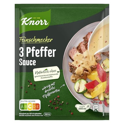 Knorr Feinschmecker 3 Pfeffer Sauce würzige Soße ohne geschmacksverstärkende Zusatzstoffe und Farbstoffe 23x 250 ml