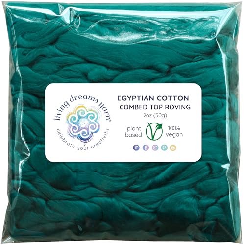 Cotton Fiber for Spinning, Blending, Felting & Fiber Arts. Soft Vegan Combed Top Roving. Spruce