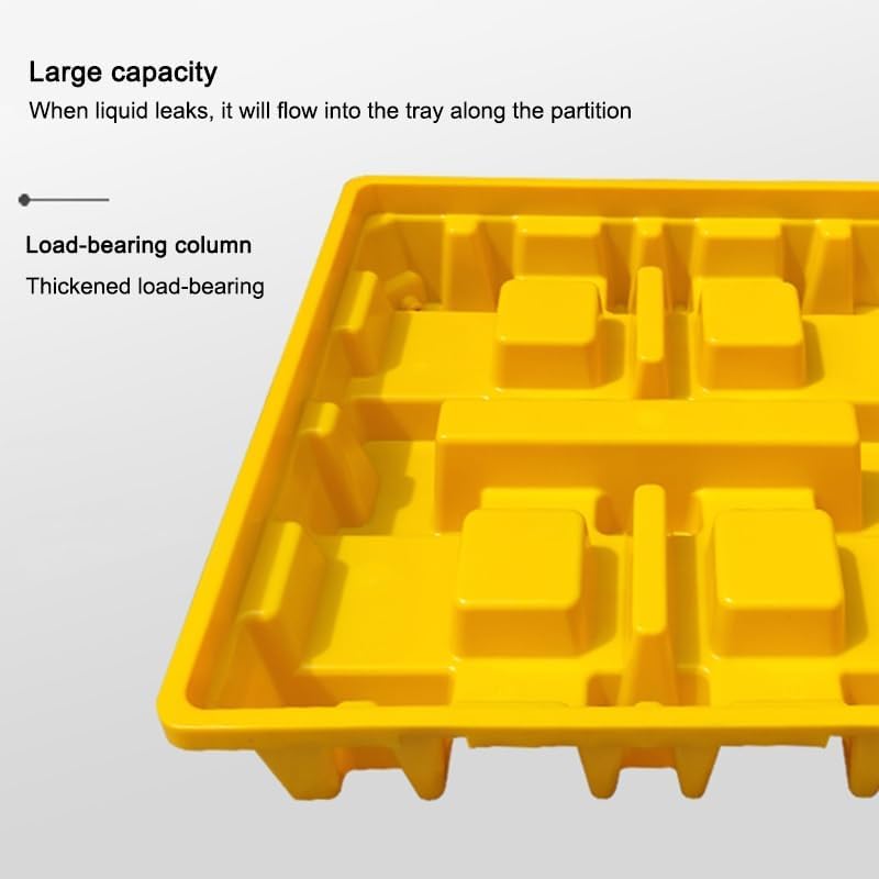 Modular Spill Containment, Drum Containment Spill Pallet, Industrial Stackable Oil Drum/Paint Bucket Storage Tray with Drain, Detachable Modular Shipping Platfo，Yellow 1pcs 49x36x10cm