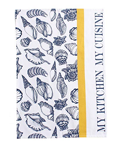 Accenthome Cotton Kitchen Towels Set Of 4 - Absorbent Dish Towels Set | Tea Towels | Bar Towels | Sea Shell Print Kitchen Dish Towels - Multi Purpose Kitchen Linen, Drying Dish Hand Towels 20X28 #TOP4