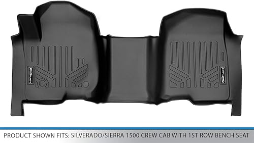 Miniatura 4 de SMARTLINER Alfombrillas de piso de primera fila, color negro, compatibles con SilveradoSierra 1500 2020-2022 25003500 con asiento de banco de