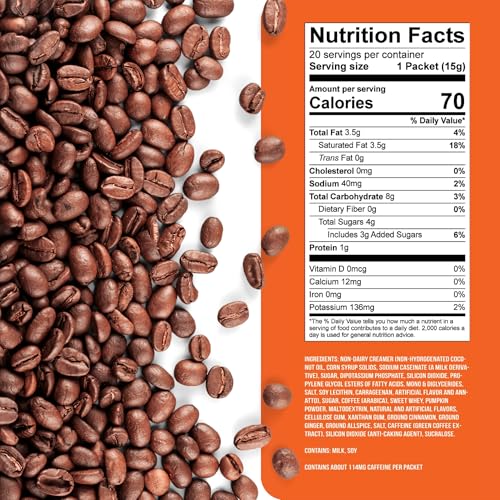 Image of The Frozen Bean Pumpkin Spice Frappe & Latte Instant Mix (20 Sticks), Made with Arabica Coffee, Double Shot Caffeine, Low Sugar & Premium Ingredients, Hot, Iced, or Blended Drinks