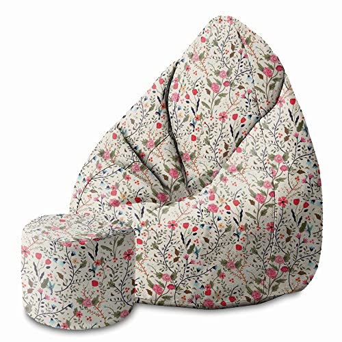 DreamRoots Bean Bag 80x80x120cm - Sitzsack mit Lehne und Hocker und Bezug - Sitzkissen Boden Erwachsene mit Füllung M