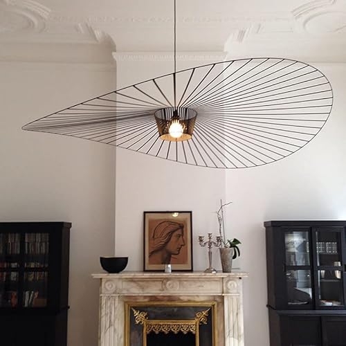 Lampe Vertigo suspendue,Plafonnier Suspendu Rétro,Fibre De Verre + Polyuréthane Éclairage Design Chapeau Romantique Lustre Tissu Fibre E27 Max 40W (Hauteur de la lumière réglable),Marron,140CM Cover