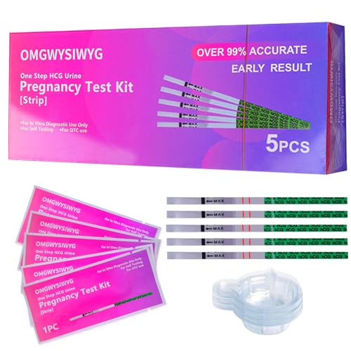 [5 Pack] OMGWYSIWYG Pregnancy Test HCG Strips Bulk with Over 99% Accurate & Easy to Use at Home & Fast Early Detection & Sensitive & Clear Results & Individually Wrapped for Fertility Women