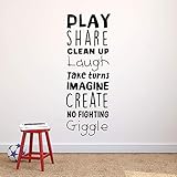 Vinyl Art Wall Decal - Play Share Clean Up Laugh Take Turns Imagine No Fighting Giggle - 53