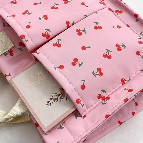 Image of Cherry Tote Bag for Women Canvas Patched Purse Cute Shoulder Bag Multi-Pocket Satchel Handbag for work travel