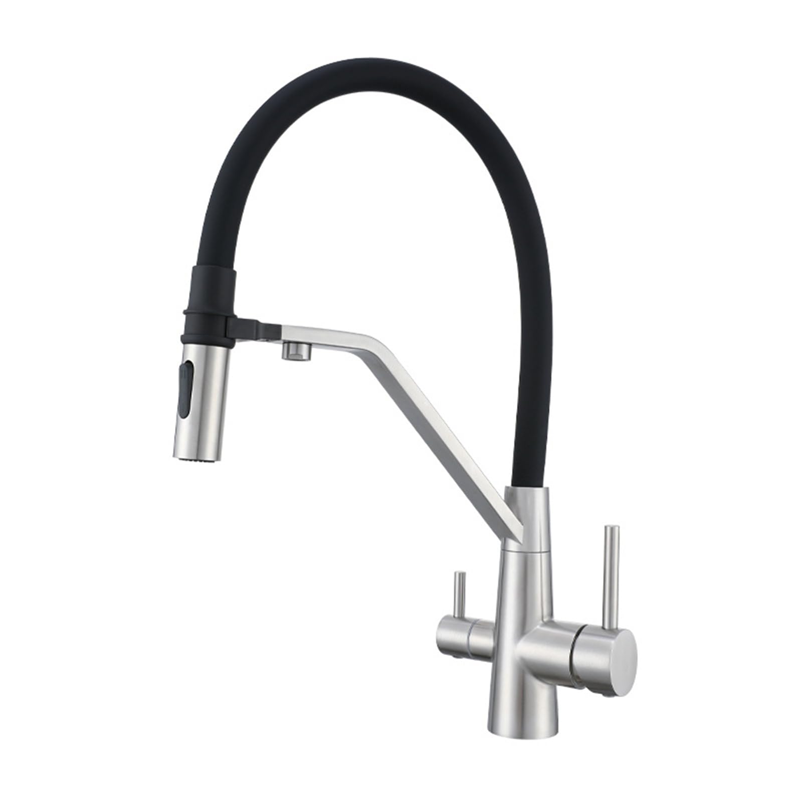ZYCHSJXA Kitchen Tap 3 Way Rotary Single Hole 2 Handles Sink Taps Mixer Stainless Steel-Brushed