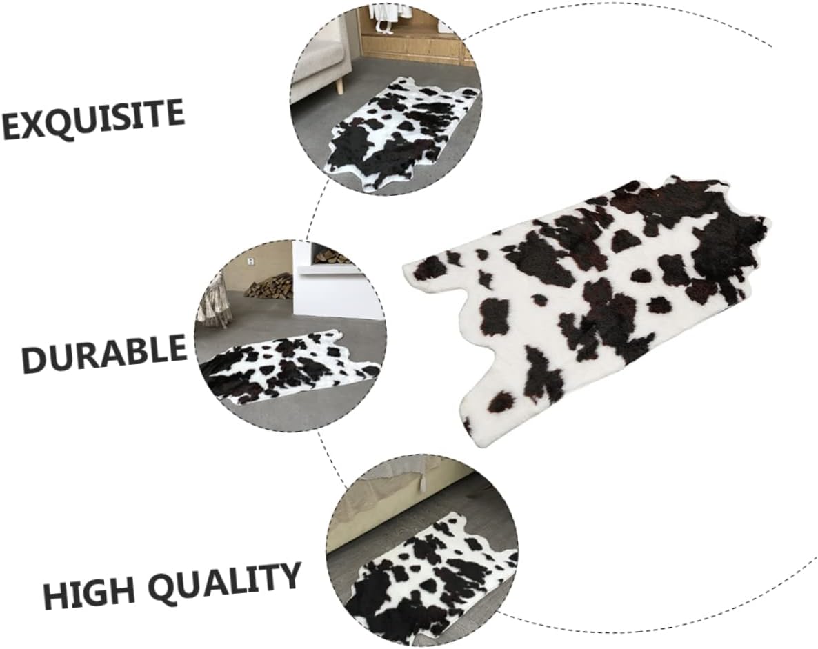 Ciieeo 1pc Cow Pattern Skid Bathroom Mat Absorbent Floor Mat for Home Black and White Faux Fur Design for Entryway Kitchen and Laundry Spaces