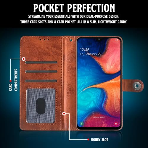 Image of WOW IMAGINE Shock Proof Flip Cover Back Case for Samsung Galaxy A20 | A30 | M10s (Magnetic Button Flip Case | Wallet Pockets & Stand | Leather Finish | Alder Brown)