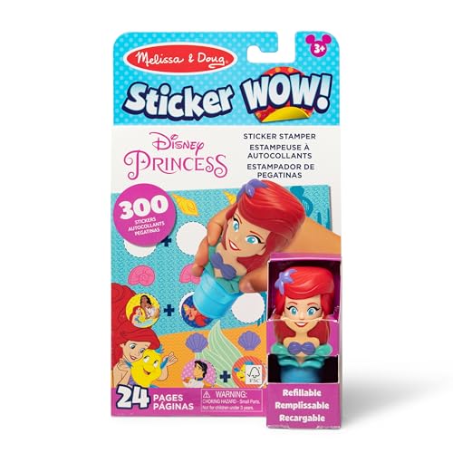 Melissa & Doug Sticker Wow! 24-Page Activity Pad and Sticker Stamper 300 Stickers Arts and Crafts Fidget Toy Collectible Character Disney Princess Ariel - for Kids Ages 3+ - FSC Certified