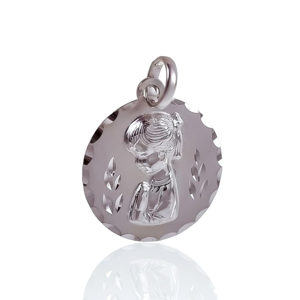 Virgen Niña Medalla Plata Ley 925m niña 19mm. redonda mate bordes tallados