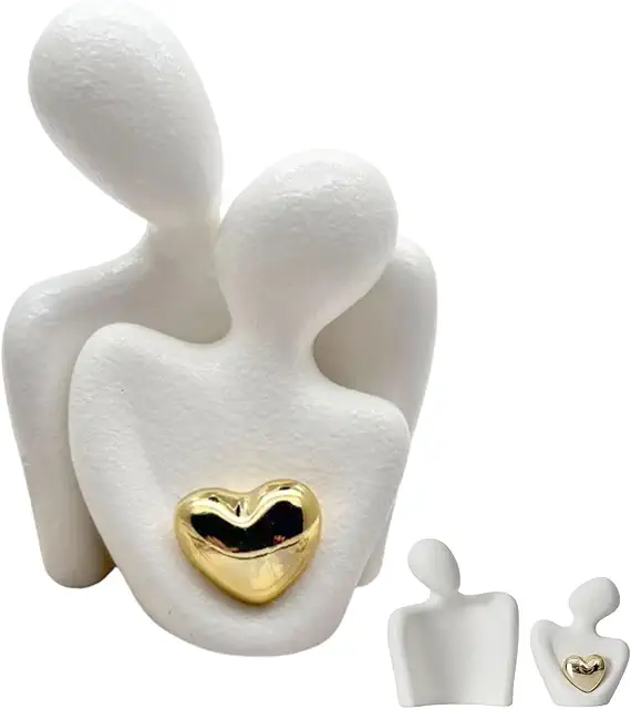 White Porcelain Asian Figurines: Elegant Couple Statue Set for Romantic Home Decor