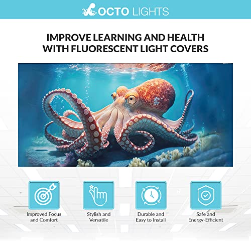 Image of Fluorescent Light Cover for Classroom Ceiling Lights - Premium Backlit Film Insert 2x4 (22.38 inchx46.5 inch) Florescent Fixture (Pack of 1) School, Office, Sensory, Improve Focus, Eliminate Headache, Octopus