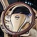 Carwales Elegant Men Steering Wheel Cover Leather for Car Hand-Made Wheel Wrap Hand Woven Universal 14.5-15 Inch Brown