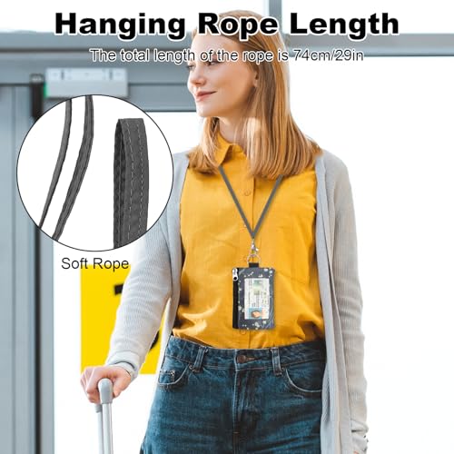 Image of Minimalist RFID Wallet with Lanyard, Multi-functional ID Case with 2 Zipper Pockets and Key Chain for Men and Women, Tactical Badge Pouch Cards Holder, Coin Purse for Travel Sports - Two-Tone