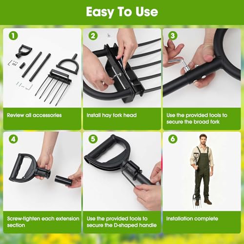 TAILERNRUYE Broadfork Garden Tool, 55IN Pitch Fork for Gardening 5-Tine Heavy Duty Garden Fork with Ergonomic D-Grip Handle for Digging Loosening Soil Cultivating Weeding Composting by TAILERNRUYE - Image 7