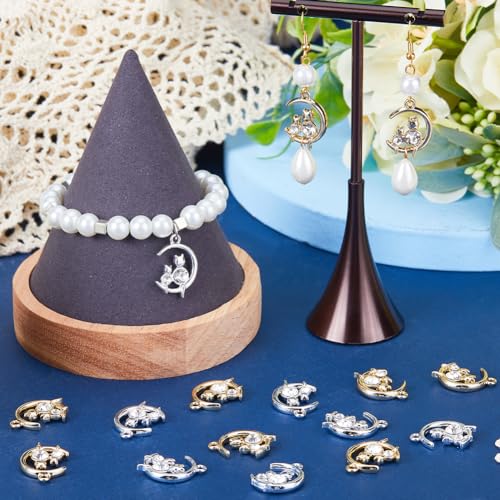 SUNNYCLUE 1 Box 36Pcs Cat on Moon Charm Silver Crescent Moon Charms Bulk Cute Kitty with Rhinestone Alloy Gold Half Moon Cat Charms for Jewelry Making Charms Necklace Bracelet Earrings Crafts Women - Image 4
