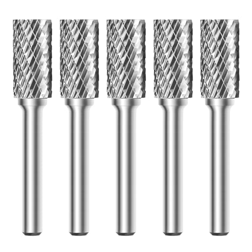 Image of SA-5 Tungsten Carbide Burr Rotary File Cylindrical Shape Double Cut for Die Grinder Drill Bits 1 /4'' Inch Diameter of Shank and 1 /2'' Inch Diameter of Cutter 1'' Inch Cutter Length - 5Pcs