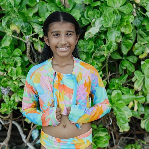Image of SwimZip Girls' Long Sleeve Zipper Crop Top Rash Guard UPF 50+ Sun Protection