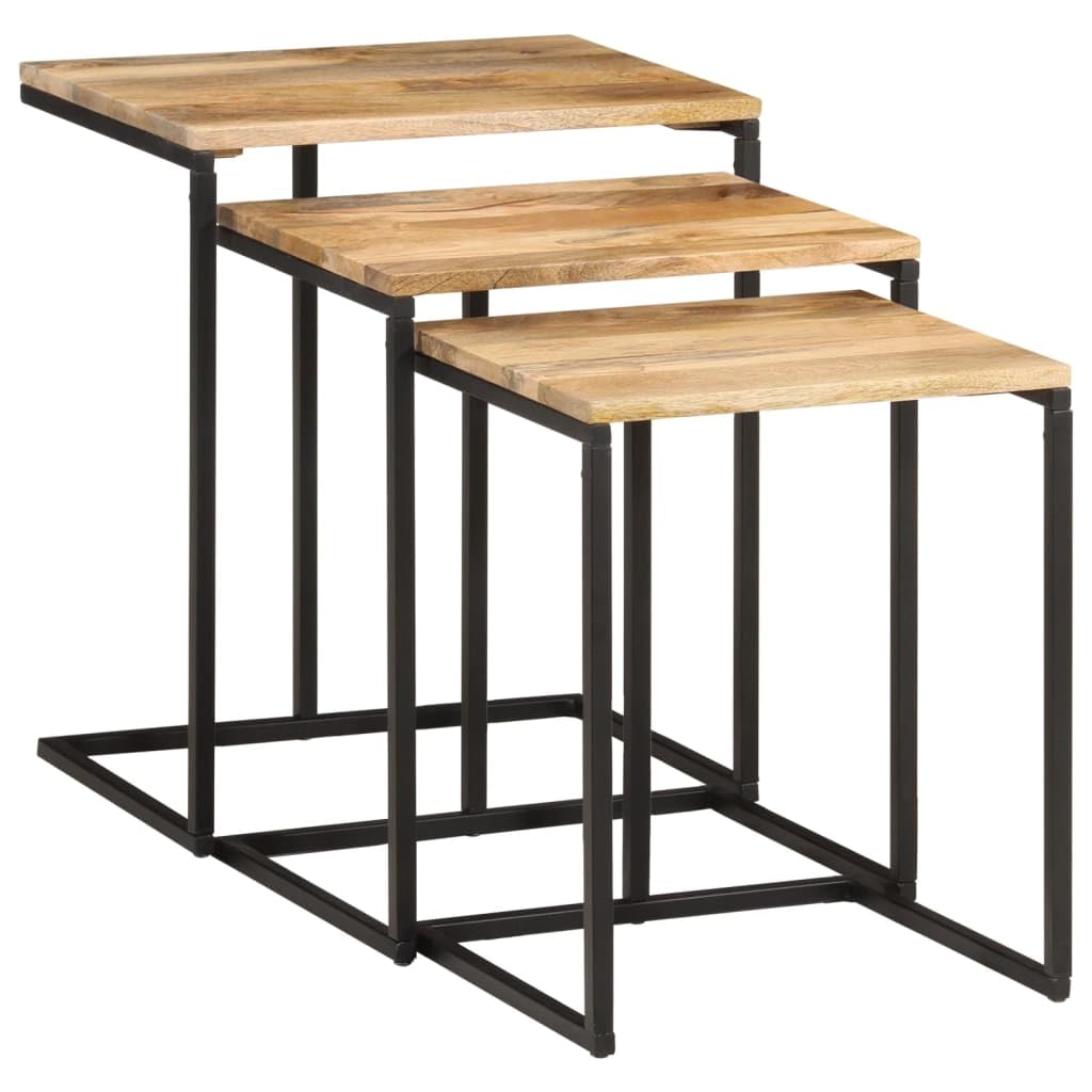 Nesting Table Set Of 3 Black Engineered Wood Compact Stackable