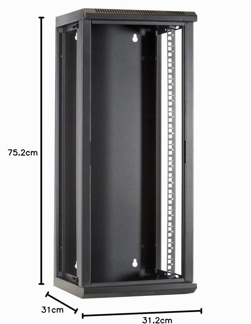 Baie de Serveur de 10 Pouces 15U avec Porte en Verre 312x310x752mm (LXPXH) - Noir - Verrouillable - pour la Maison et Le Bureau - Construction Robuste