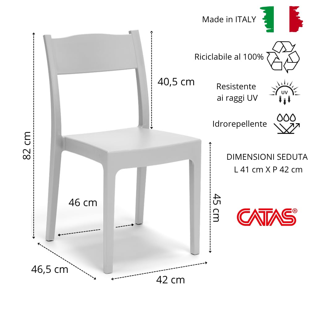 REDÒKASA Set 4 sedie in polipropilene VESTA, impilabile, resistente ai raggi UV, design moderno, ideale per sala da pranzo, cucina, sala d’attesa, bar, ristoranti o giardino (Bianco, 4)