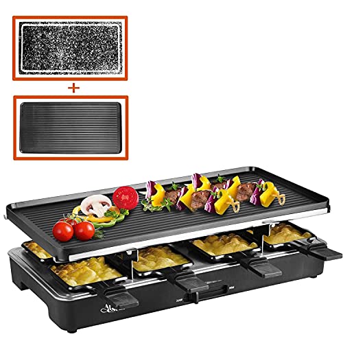 Artestia Raclette Table Grill, Table Grill Korean with Natural Cooking Grill Stone, Non-Stick Reversible Grill Plate and Removable Mini Pans, Ideal BBQ Table Grill for Parties and Family Fun
