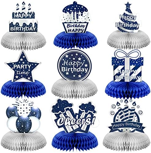 Yexiya 9 Pieces Blue and Silver Happy Birthday Party Decorations ...