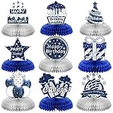 Yexiya 9 Pieces Happy Birthday Party Decorations Birthday Table Centerpieces Happy Date of Birth Honeycomb Centerpieces for Men and Women Birth Date Party Supplies (Blue, Silver, Star)