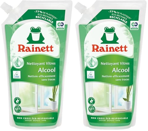 RAINETT - Nettoyant Vitres à l'Alcool - Nettoie & Fait Briller - Action Dégraissante - Résultat Sans Traces - Poche 100% Recyclable - Ecolabel -...