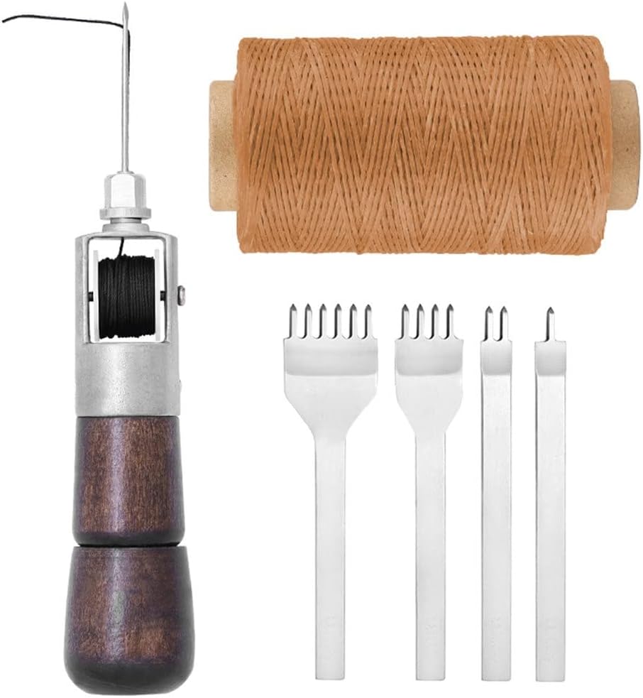 Sewing Awl Kit Portable Stitching Awl Hand Stitcher Repair Tool Kit r with Needles Waxed Threads for Leather DIY Process