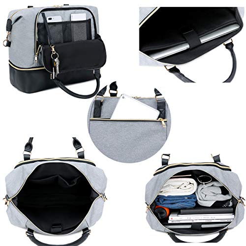 CAMTOP Women Ladies Weekender Travel Tote Overnight Duffle Carry on Bag with Luggage Sleeve fit 15.6 Inch Laptop Computer (Gray with Shoe Compartment)