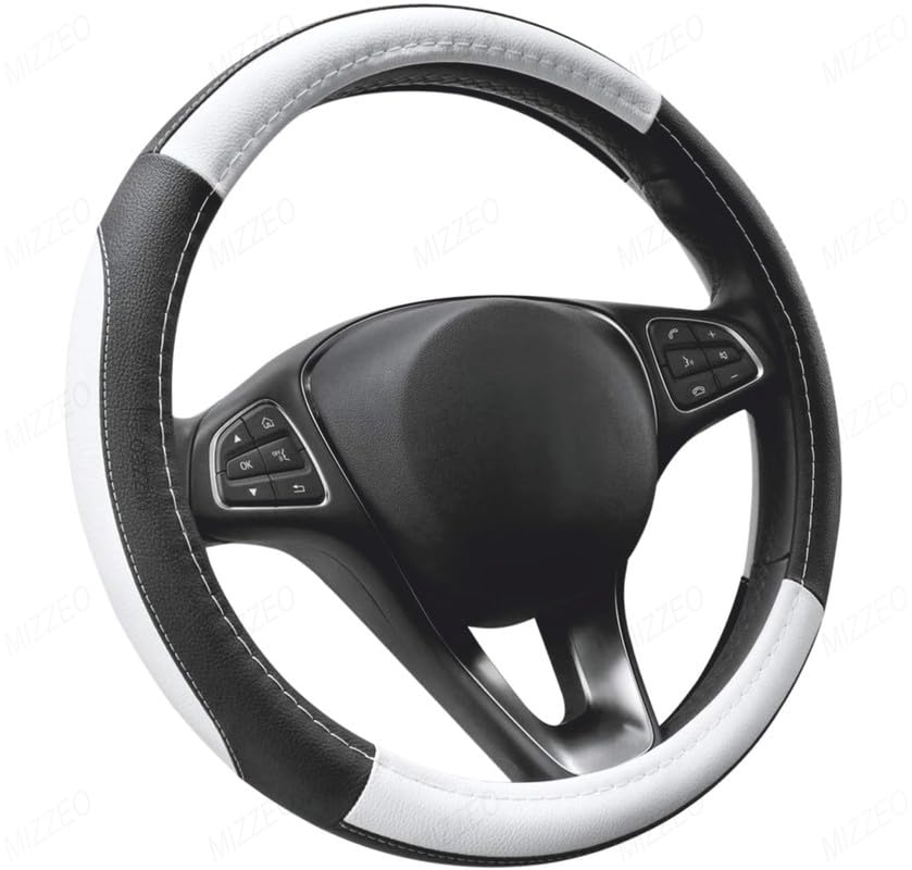 MIZZEO GripMaster Black & White Anti Slip Car Steering Wheel Cover Premium Comfort and Style Compatible with MG Windsor EV-picture-12