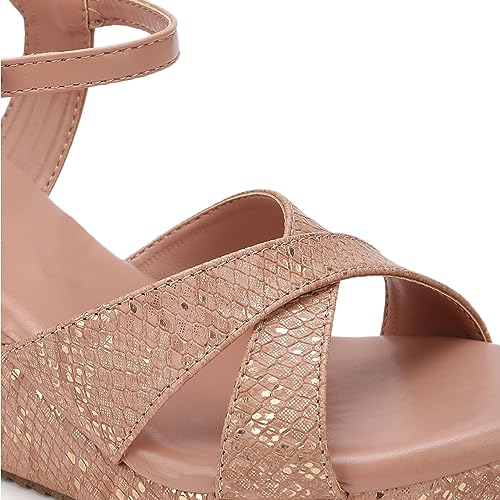 Image of Marc Loire Women's Fashion Open Toe, High Heel Slip On Cross Strap Wedges Sandals