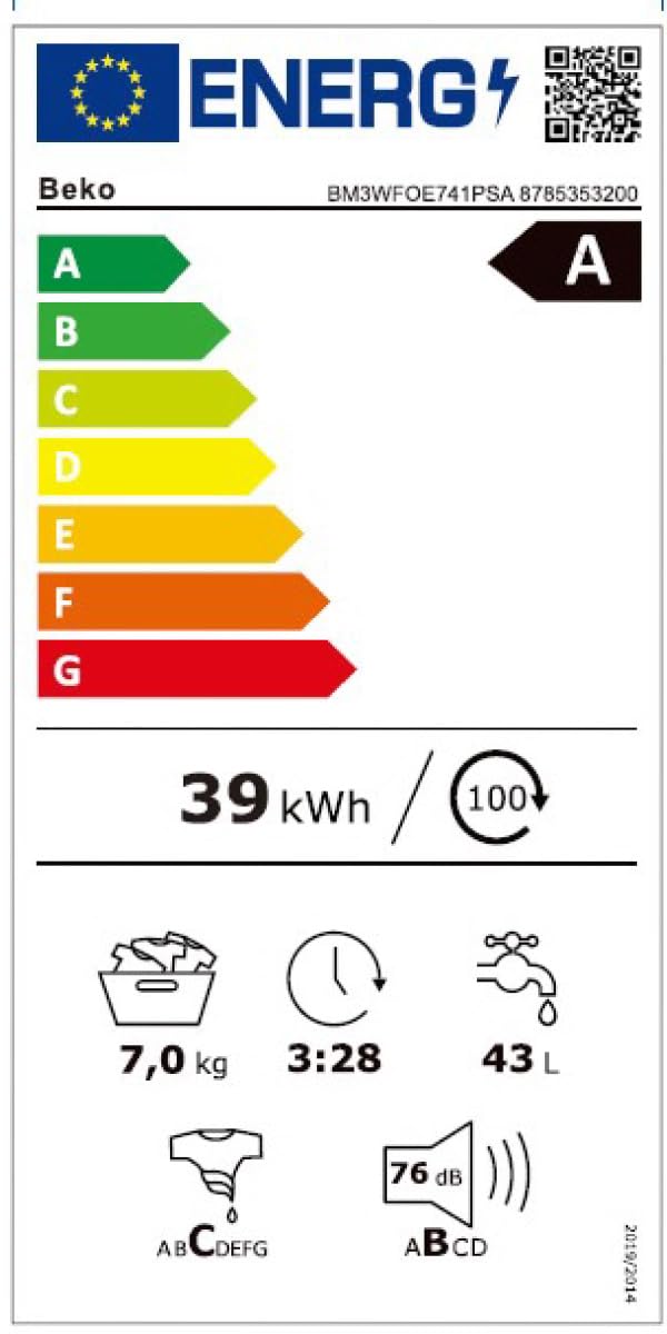 Beko BM3WFOE741PSA freistehende Waschmaschine 7 kg 1400 U/min Weiß