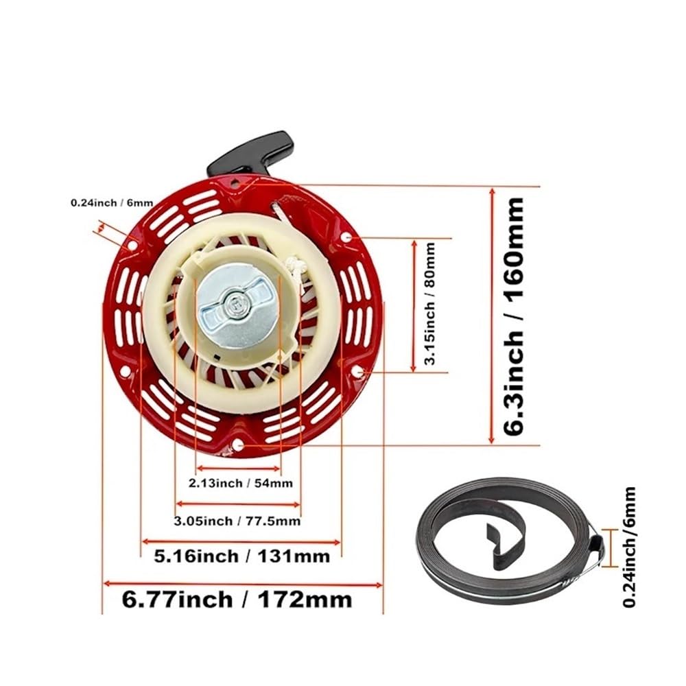 Conjunto De Arranque por Retroceso Apto para Cortacéspedes, con Cordón De Tracción Adicional, 212 CC, 4 HP~6,5 HP (Rojo)