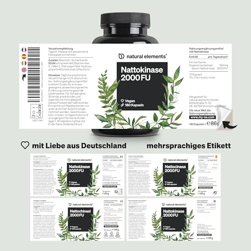 natural elements Nattokinase – 180 hochdosierte Kapseln je 100mg (20.000 FU/g) – ohne Gentechnik – vegan, ohne unnötige Zusätze – in Deutschland produziert & laborgeprüft 5