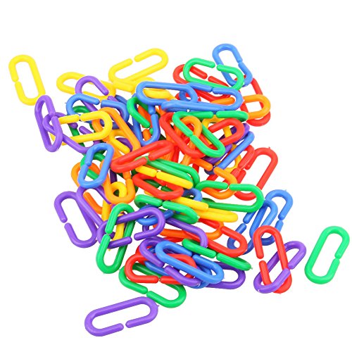 Bird Hooks Chain ,100pcs/lot Plastic C-clips Hooks Chain C-links Sugar Glider Rat Parrot Toy Bird Toys Stairs Pet Products for Parrots Parakeets(1.57 X 0.47inch)