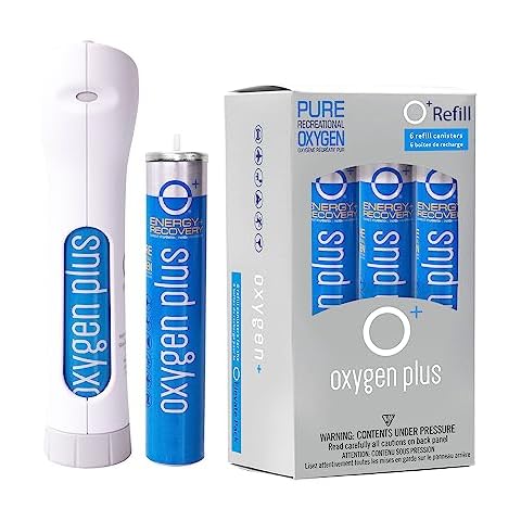 Oxygen Plus – O+ Elevate Pack | Refillable Oxygen Dispenser, 8 Recyclable Refill Canisters | Filled with 99.5% Pure O2 | Natural Supplement to Boost Energy & Recovery | 12+ Uses Per 3.4 Liter Canister Cover