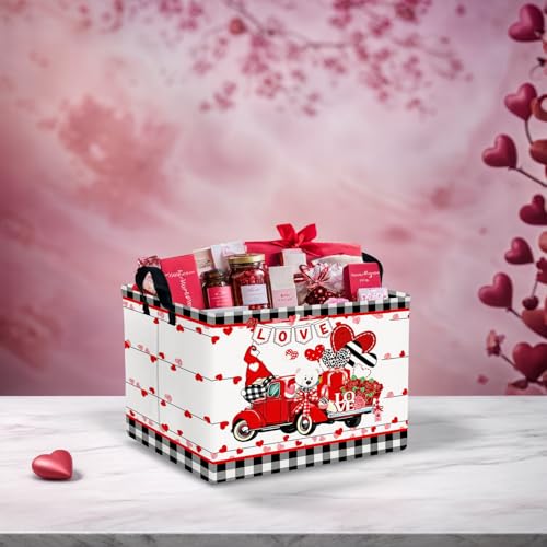 Image of Cute Heart Valentine's Day Basket Gifts Empty Storage Basket for Kid and Baby Room Decor (Red Truck Love)