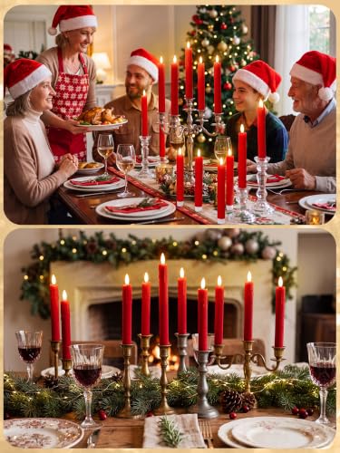 Image of Treela 36 Pcs Flameless Taper Candle,Red, 0.8x7.7″, Flocked Wavy Mouth